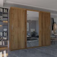 Miami 250cm Sliding Door Wardrobe with Full-Length Mirror & Modern 3-Door Design in Elegent 6 Colors - Walnut250cm