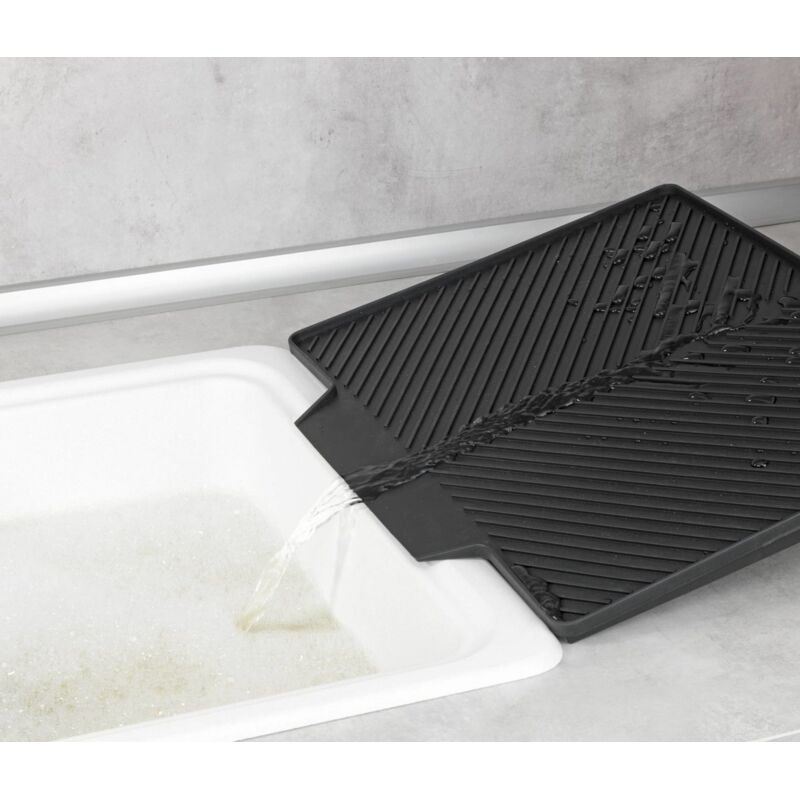 WENKO Tapis Égouttoir Nelia Avec Support Métallique - 34x24x40 Cm - Noir - Anti-dérapant Pour Évier