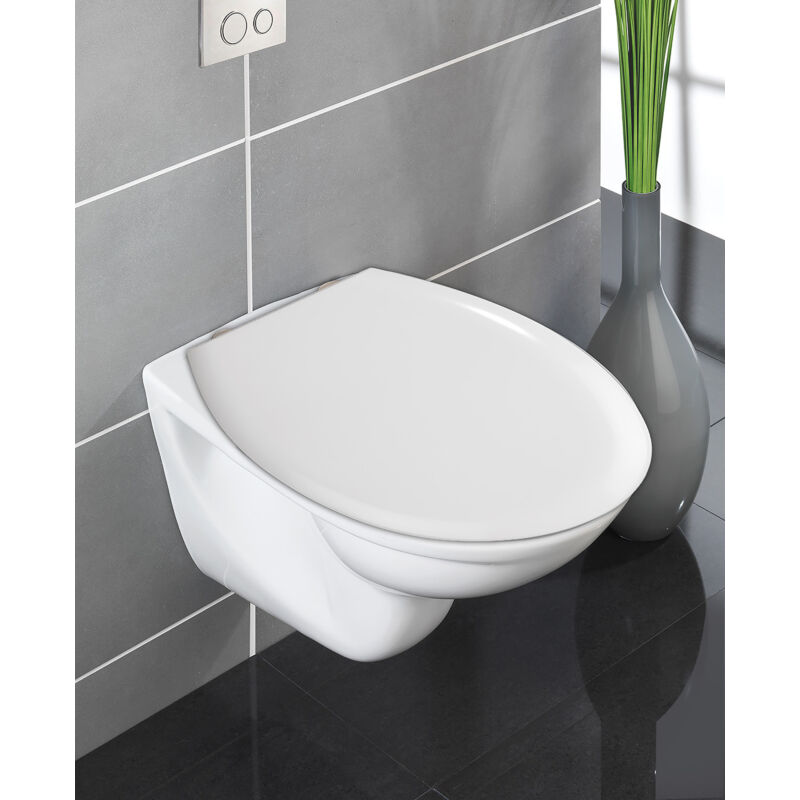 WENKO Abattant WC Vorno Neo Gris - Frein De Chute Easy-Close, Fixation Acier Inox, Duroplastique Antibactérien 37x46 Cm