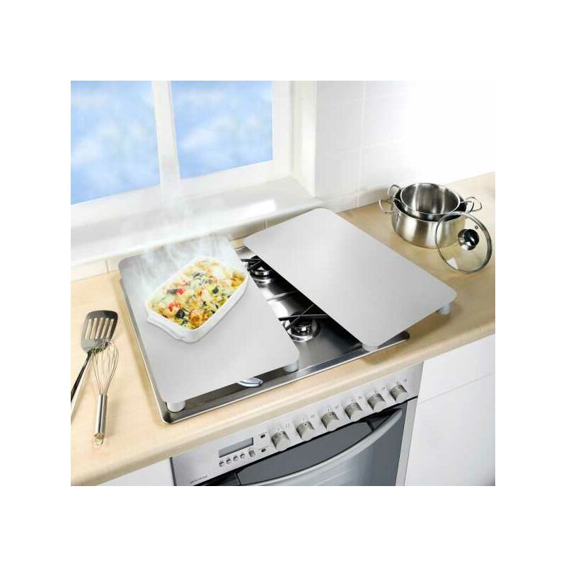 WENKO Protection plaque de cuisson, cache plaque de cuisson en verre, Lot  de 2, verre trempé, 30x52 cm, argent