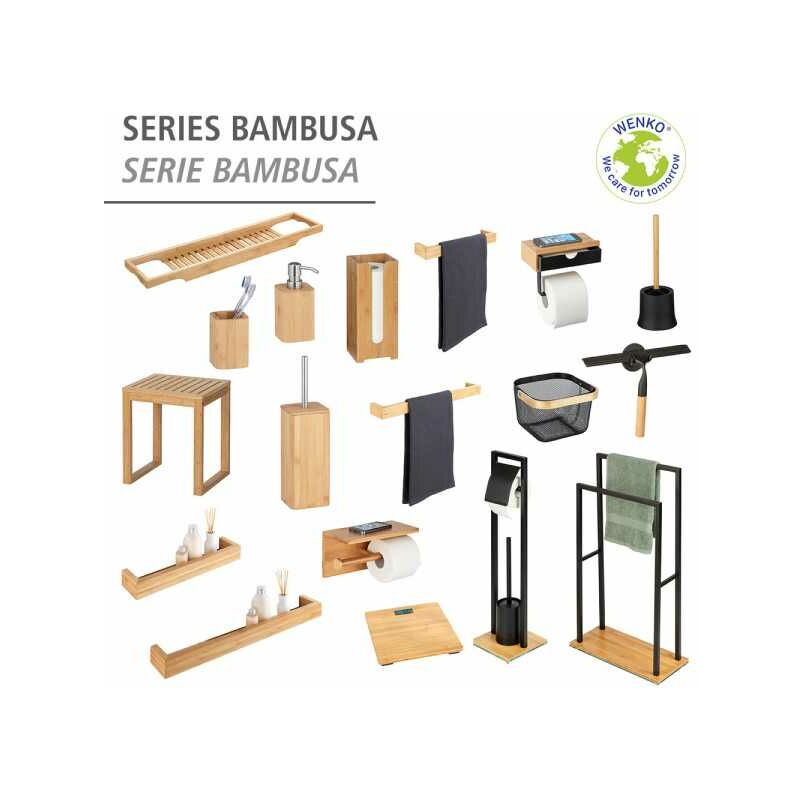 WENKO Corbeille Bambusa, panier de rangement métallique avec poignée en  bois bambou, acier - bambou, 25x17x25 cm, noir/bois