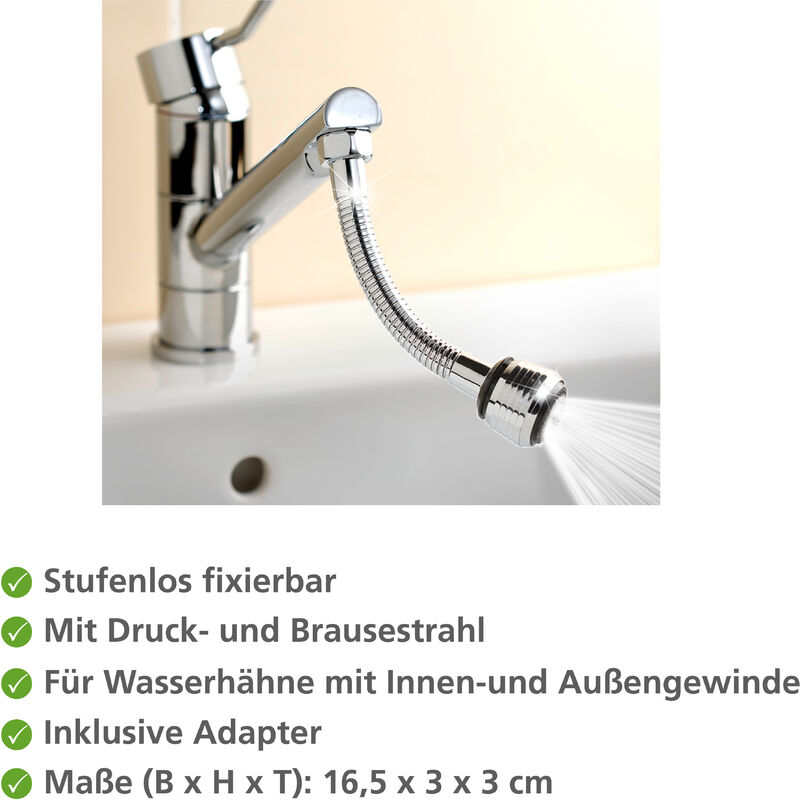 WENKO Flexible robinet, rallonge robinet cuisine, avec adaptateur pour  filetage intérieur et joint, idéal cuisine et salle de bain, Acier  inoxydable, 16,5x3x3 cm, brillant