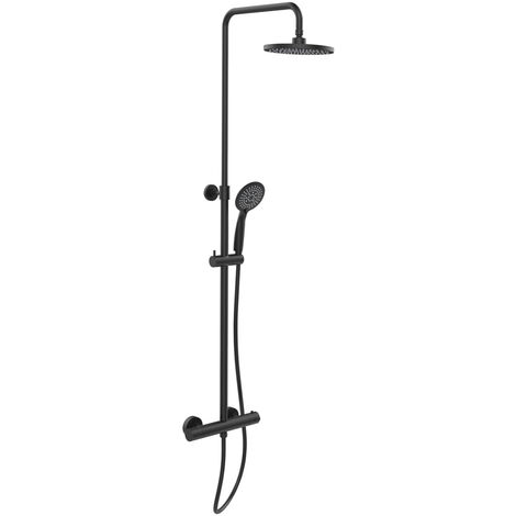 Colonne de douche thermostatique Young Eco WENKO, Robinet thermostatique, 2 régulateurs Watersaving, Pomme de douche effet pluie et douchette à main 5 fonctions, Flexible en acier inoxydable, Noir (1/5)