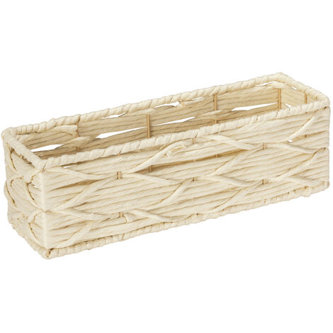 2x Paniers de rangement bambou, corbeille salle de bain, carré, panière,  boîte étroite, 14x15x31 cm, pliant, marron