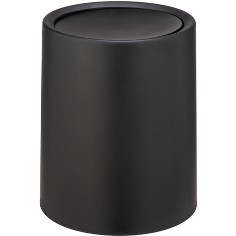 Wenko – Poubelle de salle de bain à couvercle basculant 6 l – Plastique PP noir – Dimensions 21 x 25,5 cm – Sac poubelle invisible