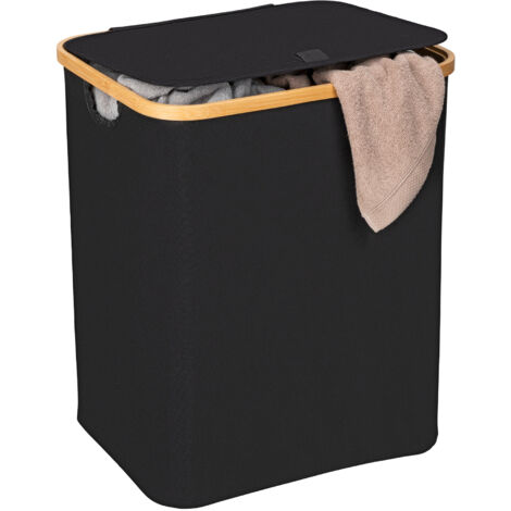 Wenko – Panier à linge en bambou FSC et polyester recyclé 68L – Dimensions 41x50x33cm – Résistant à l'eau et à l'humidité – Pour rangement discret (1/3)