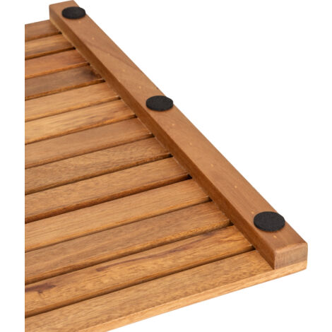 Wenko – Caillebotis antidérapant en bois d'acacia 60 x 40 cm – Pour douche et piscine – Drainage efficace – Surface hygiénique et élégante