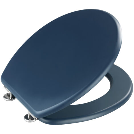 Wenko – Siège de toilette ergonomique bleu marine MDF – Abattant adulte pour WC – Fixation inoxydable – Dimensions 41x37 cm