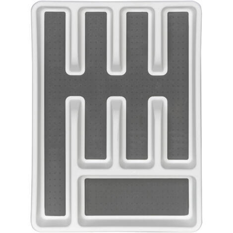Bac à couverts WENKO 5 compartiments plastique blanc antidérapant pour organisateur tiroir à couverts cuisine 2er Set idéal pour rangement pratique et efficace en plastique moderne 26,5 x 36,5 cm