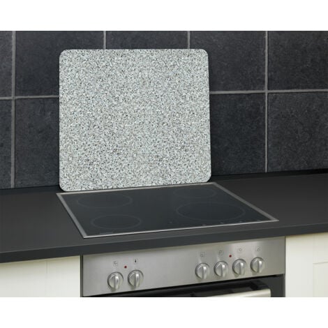 Protection plaques cuisson en verre trempé "Granit" WENKO, Lot de 2, 3en1, couvre plaque, planche à découper, extension plan de travail , 30 x 52 cm, Gris