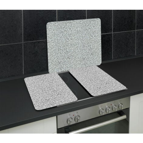 Protection plaques cuisson en verre trempé "Granit" WENKO, Lot de 2, 3en1, couvre plaque, planche à découper, extension plan de travail , 30 x 52 cm, Gris