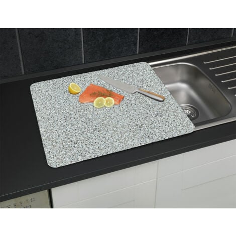 Protection plaques cuisson en verre trempé "Granit" WENKO, Lot de 2, 3en1, couvre plaque, planche à découper, extension plan de travail , 30 x 52 cm, Gris