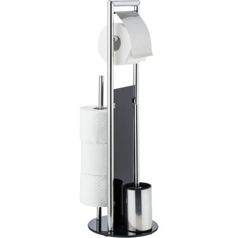 Ensemble WC, Inox, H X P : 79 X 22 Cm, Porte-papier Toilette Sur Pied, Brosse WC Avec Support Noir Relaxdays 97593315