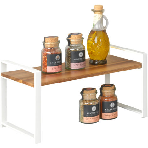Étagère compacte de cuisine Louisa WENKO, Pieds antidérapants, Idéal pour cuisine, salle de bain, bureau, Métal et bois d'acacia, 40x20x20 cm, Bois et blanc