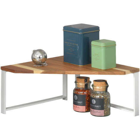 Étagère d'angle de cuisine Louisa WENKO, Pieds antidérapants, Organiseur cuisine, SDB, bureau, Métal et bois d'accacia, 30 x 15 x 30 cm, Bois et blanc