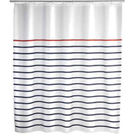 Wenko – Rideau de douche 180x200 cm – Polyester 100% lavable en machine – Hydrofuge avec œillets inox – 12 anneaux inclus – Style marine (1/6)