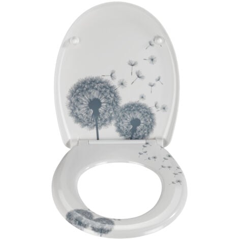 Abattant WC Astera WENKO avec frein de chute, Lunette toilettes avec fixation inox, Installation facile , Duro Plast antibactérien, 38x45 cm, Blanc