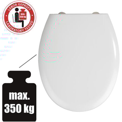 Abattant WC Rieti WENKO avec frein de chute, Clipsable avec fixation inox, Assise jusqu'à 350kg, Duro Plast résistant et hygiénique, 37x 44.5cm, Blanc