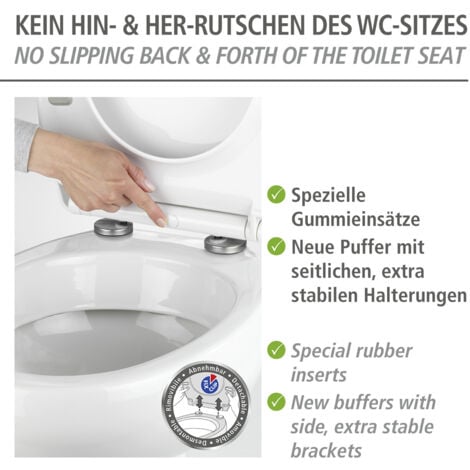 Abattant WC Rieti WENKO avec frein de chute, Clipsable avec fixation inox, Assise jusqu'à 350kg, Duro Plast résistant et hygiénique, 37x 44.5cm, Blanc