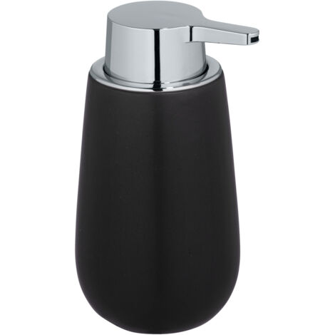 Wenko – Distributeur de savon liquide noir mat – Céramique haut de gamme – Capacité 320 ml – Dimensions 9,5 x 16 x 8 cm