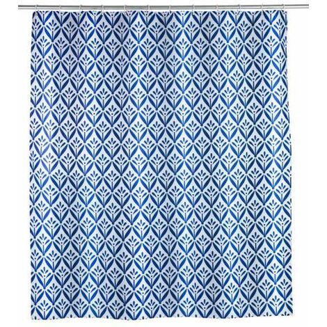 Wenko rideau de douche water bleu blanc 180x200 cm polyester lavable