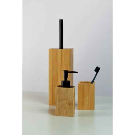 Brosse WC Padua WENKO,  Porte Brosse WC fermé, Design industriel, Tête de brosse remplaçable 6,5cm, Bambou et acier, 10x38x10cm, Bambou et noir