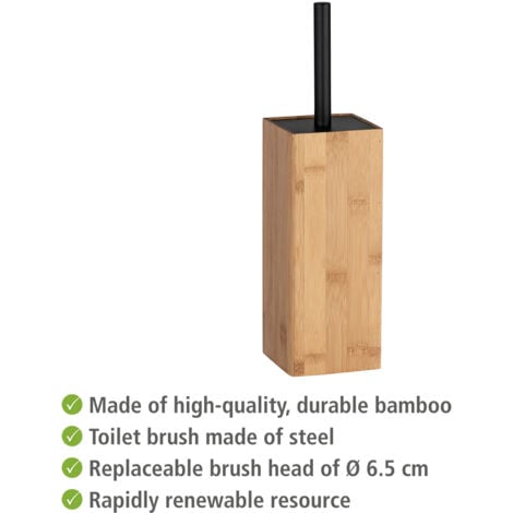 Brosse WC Padua WENKO,  Porte Brosse WC fermé, Design industriel, Tête de brosse remplaçable 6,5cm, Bambou et acier, 10x38x10cm, Bambou et noir