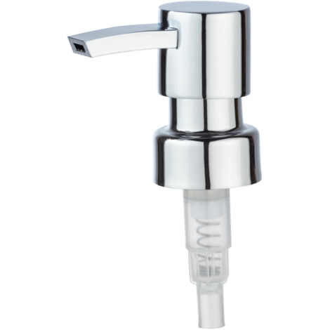 WENKO Pompe savon liquide, pompe distributeur savon liquide de rechange, design carré, ouverture Ø 28 mm, Zinc, 6x18x3,4 cm, Chromé (1/3)