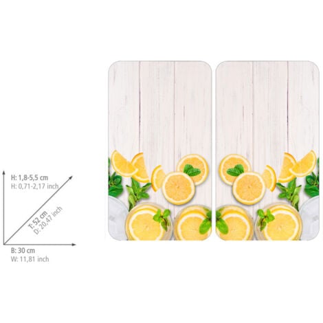 Protection plaque de cuisson "Citrons" en verre trempé WENKO, Pour toute plaques, Couvre plaque de cuisson, planche à découper, extension plan de travail  Lot de 2  52x30cm  Multicolore