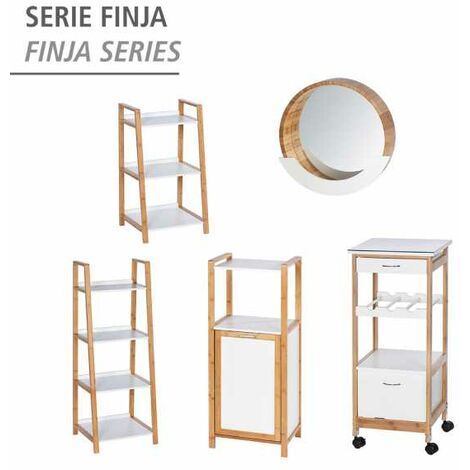 WENKO Meuble panier à linge Finja, meuble avec tiroir linge sale bambou et  2 étagères de rangement, MDF - Bambou, 40x95x30 cm, Blanc - Marron