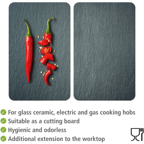 Protection plaque de cuisson WENKO, Couvre plaque de cuisson en verre "Cayenne", Lot de 2, Verre trempé, Pour toutes plaques 30x52 cm, Multicolore
