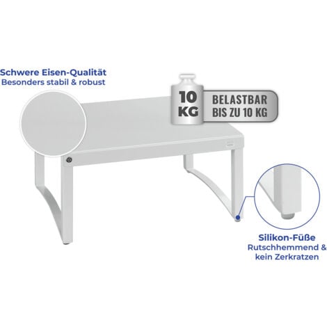 Etagère télescopique à poser WENKO, Etagère cuisine, Extensible de 30 à 54 cm, Pieds antiglisse anti rayures, Jusqu'à 10 kg, Fer, L30-54xH15 cm, Blanc