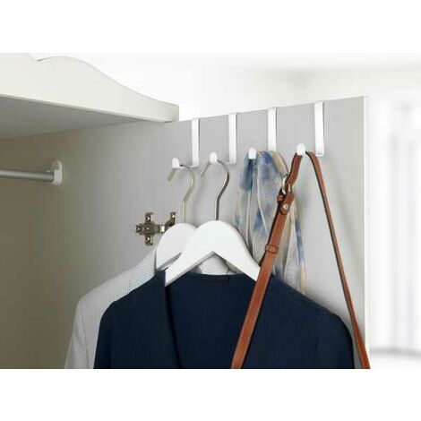 WENKO Patère de porte à suspendre Lissa, 8 Crochets de porte pour les  serviettes ou les manteaux, fixation sans perçage, Acier - Plastique,  35x18x6,5 cm, blanc - chromé