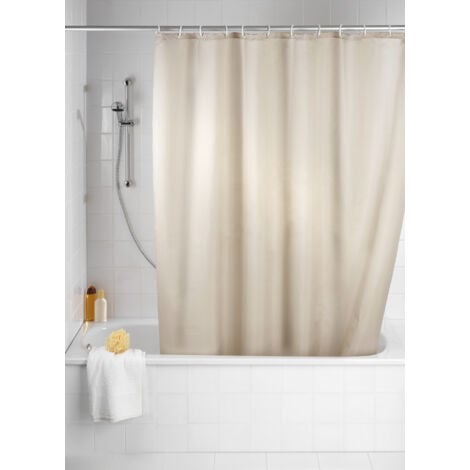 Rideau de douche anti moisissure WENKO, Lavable en machine, Antibactérien, hydrofuge, Œillets métal, Bas de rideau lesté, Polyester, 180x200 cm, Beige