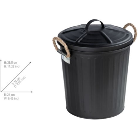 WENKO Poubelle Salle de Bain design Gara, petite poubelle salle de bain capacité 6L, acier, 24x28,5x23 cm, noir