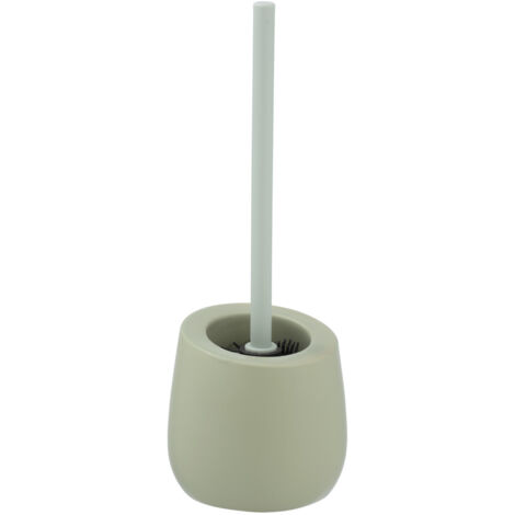 WENKO Porte Brosse WC céramique Badi, Brosse WC silicone noire avec tête de brosse WC en silicone Ø de 7,5 cm, anti-adhésive, Céramique, Ø 13,5 x 38 cm, vert mat