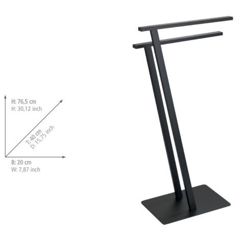 Porte Serviettes sur Pied Salle de Bain Lirio WENKO 2 barres pour serviettes ou vêtements, design moderne et minimaliste, Acier, 20x76,5x40 cm, Noir Mat