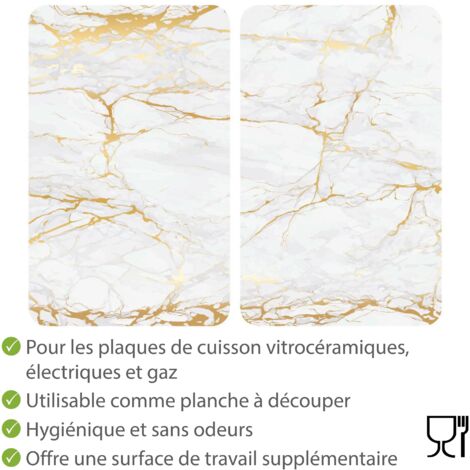 Protection plaque de cuisson "Marbre Or" en verre trempé WENKO, Pour toute plaques, Couvre plaque de cuisson, planche à découper, Lot de 2, 52x30cm, Multicolore