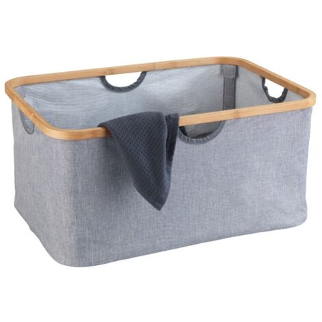 Panier De Rangement, Lot De 4, Bambou Et Polyester, HLP : 20x31x31 Cm Corbeille A Poignee Boite Etagere Gris Creme 86472585