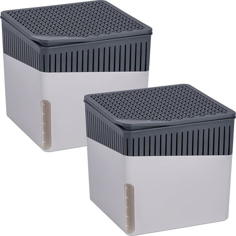Lot de 2 déshumidificateurs d'intérieur Cube WENKO Absorbeur d'humidité  moderne et design, protection contre la moisissure et l'humidité, jusqu'à  80m3, Chlorure de calcium 2X1000g, Gris
