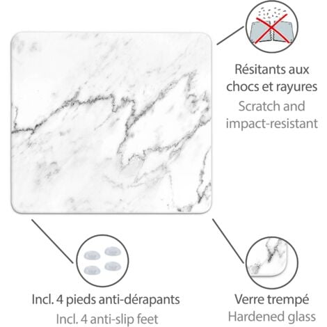 Plaque WENKO Multi-Platte 56 x 50 cm en verre marbré plaque de protection cuisine planche à découper en verre protection murale plaque multifonction marbre décoration pour cuisson et préparation