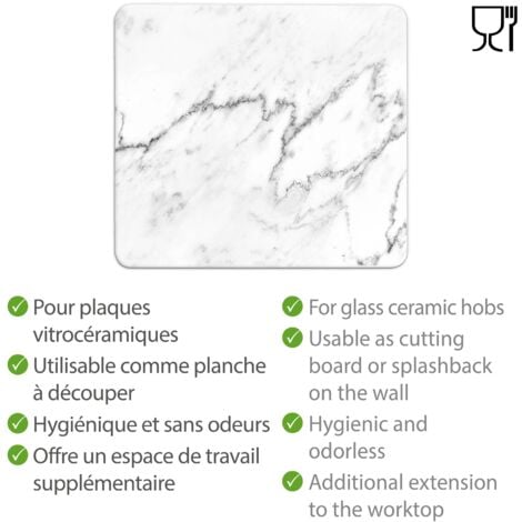 Plaque WENKO Multi-Platte 56 x 50 cm en verre marbré plaque de protection cuisine planche à découper en verre protection murale plaque multifonction marbre décoration pour cuisson et préparation