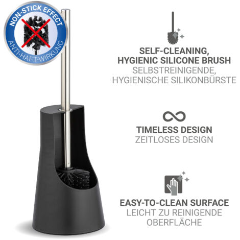 WENKO Porte Brosse WC Polaris Nodi, Brosse WC Noire, Brosse WC Remplaçable, Céramique, 19x34