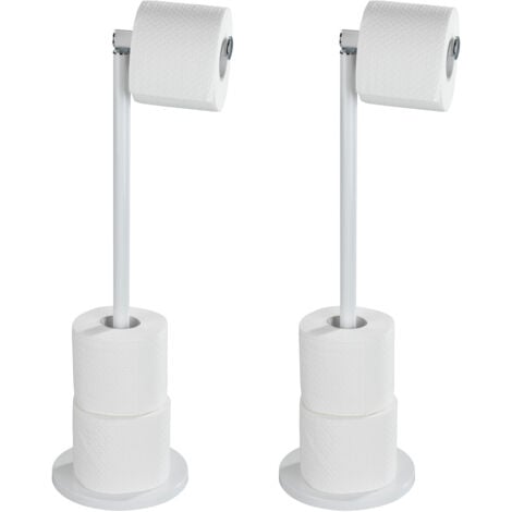 WENKO Support Papier Toilette 2en1, Porte Papier Toilette et Dérouleur Papier  Toilette sur pied, stockage pour 4 rouleaux de papier toilette, Lot de 2,  Acier, 21x55x17 cm, Blanc