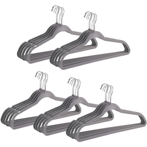 Cintres WENKO gris beflockés 25 pièces antidérapants extra fins en plastique pour chemises pantalons vestes avec Hosen-Steg et Rockeinkerbung rangement du linge idéal pour un espace optimisé (1/4)