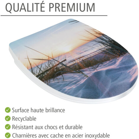 Abattant WC Vigone Wenko - Duroplast Antibactérien Incassable, Fixation Acier Inox - Parfait Usage Intensif (cabinets, Bureaux) - Blanc 37,5x45 Cm