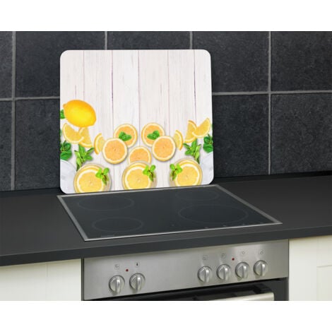 Plaque de protection WENKO Zitronen verre 56x50cm multicolore plaque de protection cuisinière planche à découper en verre protection murale cuisine plaque décorative cuisine plaque multifonction