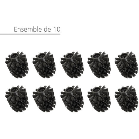 Wenko – Lot de 10 têtes de brosse WC noires – Tête de remplacement 8 cm – Plastique rigide pour nettoyage efficace – Compatible taille standard (1/5)