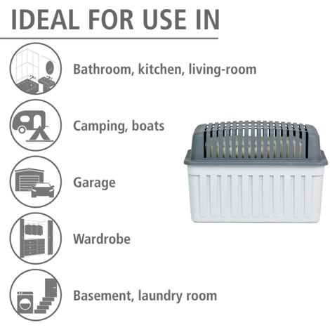 Déshumidificateur d'Air WENKO, Absorbeur d'Humidité, Anti Odeurs, Anti Moisissures, Inclus 1 Recharge de 1kg, Idéal jusqu'à  15m², 23x15x15 cm, Gris