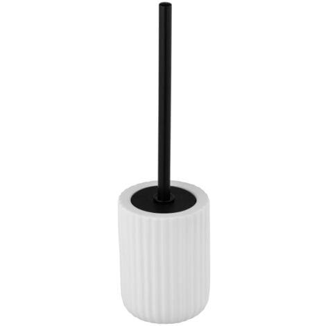 WENKO Porte brosse WC Belluno, Brosse WC noire, céramique "soft touch", Ø 11,5x42 cm, Blanc